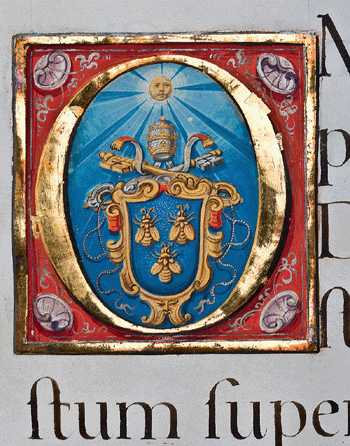 Benedictional of Urban VIII, detail of the initial "O,†1643, Toledo, Biblioteca Capitular de Toledo.