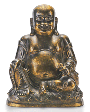 An impressive bronze figure of Hva shang, Ming dynasty, realized $857,000.