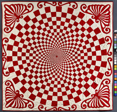 This Vortex quilt is by an unidentified maker and dates to circa 1900. It is among the more than 650 red and white quilts from the collection of Joanna Rose that will be on view March 25″0 at the Seventh Regiment Armory in New York City as part of the American Folk Art Museum's Year of the Quilt. ⁇avin Ashworth photo