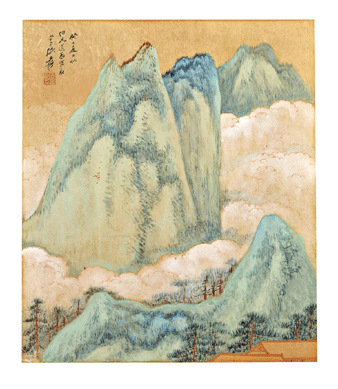 A mountainous landscape painting by Twentieth Century artist Zhang Daqian was inscribed to Boyuan (Wang) by the artist. It opened at $15,000 and raced along until it realized $424,000 from the same buyer in the room who acquired the album leaves that was the sale's top lot.