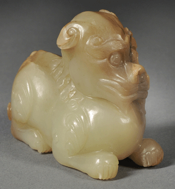 A jade carving of a foo dog was executed in the archaic manner and sold for $65,175.