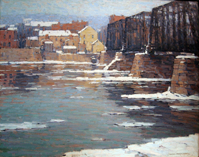 John Folinsbee, "The Bridge at New Hope,†1916, oil on canvas, 32 by 40 inches. Collection of Carol and Louis Della Penna.