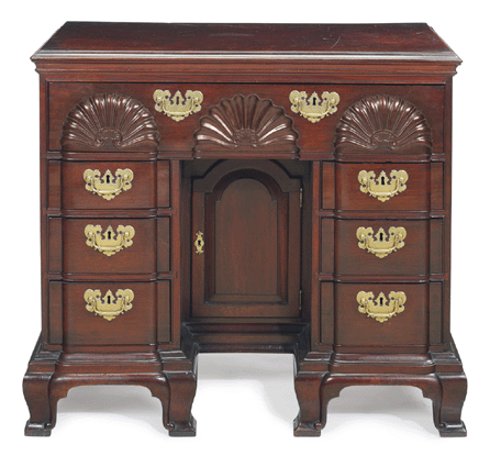 A Newport mahogany block-and-shell bureau table said to have been made by John Goddard for his daughter Catherine, led Americana Week auctions, selling to Pennsylvania dealer Todd Prickett for $5,682,500 at Christie's on January 21.