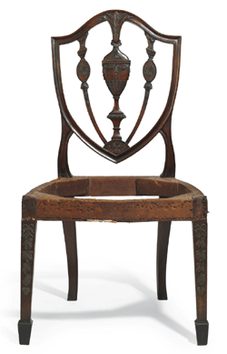 The Elias Hasket Derby Federal carved mahogany side chair, carving attributed to Samuel McIntire (1757-1811), Salem, Mass., 1790-1798, realized $662,500.
