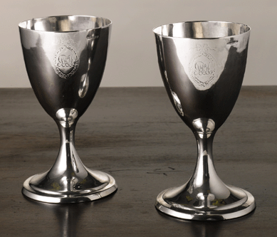 A pair of American silver wine cups, Paul Revere, Jr, Boston, 1792, realized $752,500.