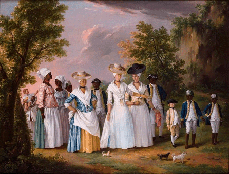 Agostino Brunias (Italian, circa 1730‱796), "Free Women of Color with their Children and Servants in a Landscape,†circa 1764‱796, oil on canvas. Gift of Mrs Carll H. de Silver in memory of her husband, and gift of George S. Hellman, by exchange.