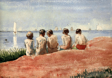 With an estimate of $350/450,000, Winslow Homer's "Five Boys At The Shore, Gloucester,†1880, sold for $414,800. This watercolor on paper, signed "Homer†lower left, measures 9¾ by 14 inches.