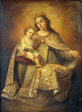 The oil on canvas of the "Enthroned Madonna and Child,†from the Mexican School of religious paintings, went for $4,800.