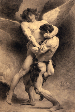 Léon Bonnat (French, 1833‱922), "Jacob Wrestling the Angel,†pencil and black chalk on paper, 20¾ by 14½ inches. 
