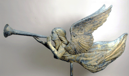 The Angel Gabriel weathervane, now restored to its original surface.