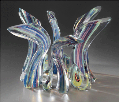Noted studio glass artist and teacher Harvey Littleon created this 6¼-by-21½-inch glass crown sculpture in 1984. It sparkles with pink, purple and green highlights. The selling price of $50,600 marks a new record for Littleton.