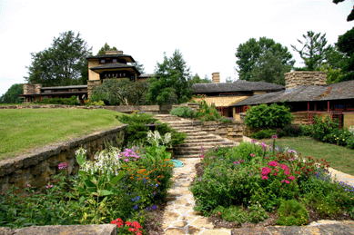In tune with nature, the approach to Taliesin shows the pastoral elements Frank Lloyd Wright designed into his own Spring Green, Wis., home and studio. 