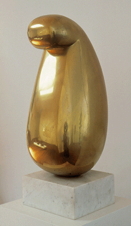 The impact of Noguchi's experience as an assistant to avant-garde sculptor Constantin Brancusi in Paris is reflected in "Globular†of 1928. The sleek brass piece measures 20 by 9 by 11½ inches. The Noguchi Museum.