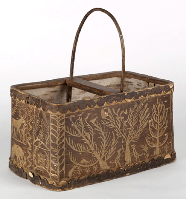Picnic basket, Tomah Joseph, Passamaquoddy, Maine, 1900‱930, birch bark, cedar, alder, nails. Bequest of Henry Francis du Pont.