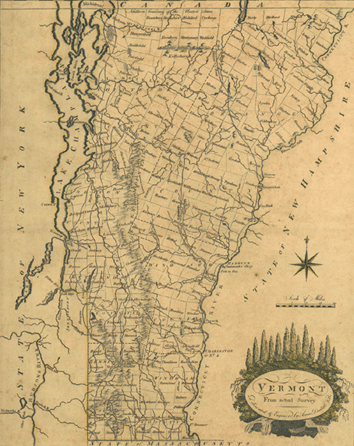 Map of Vermont from Actual Survey, 1795, one of the earliest and most important maps depicting Vermont as an independent state. Collection of Bennington Museum.