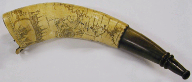 Cornelius Regan's Powder Horn, 1760. Collection of  Bennington Museum.