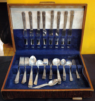 Neil Ingber Antiques, Westport, Conn., brought this 1939 New York World's Fair service flatware for eight by William Rogers & Co.