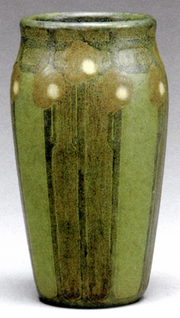 From a small grouping of Arts and Crafts pottery, this Marblehead Pottery vase, estimated at $1/1,500, took off, finishing at $86,250. Circa 1910, it was decorated by Sarah Tutt and Arthur Hennessey.