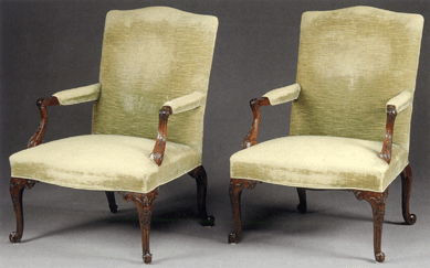 The biggest surprise of the auction was the pair of English Hepplewhite carved mahogany armchairs that shot past the $5/10,000 estimate to bring $52,900.