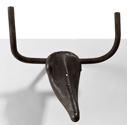 During the war years, Picasso created unique allegorical assemblages, including "Bull's Head,†1942. Originally made of a leather bicycle saddle and an old handlebar, it was later cast in bronze. Strikingly real, it suggested that the old Surrealist could still apply his lively imagination to the most ordinary found objects.