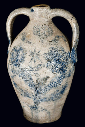 A masterpiece of American stoneware, this memorial jug was for a potter who drowned attained $138,000.