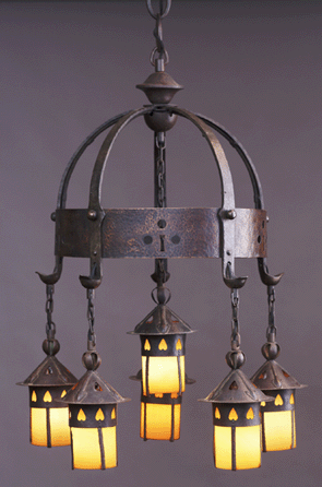 Gustav Stickley, five light electrolier, No. 233, circa 1904.