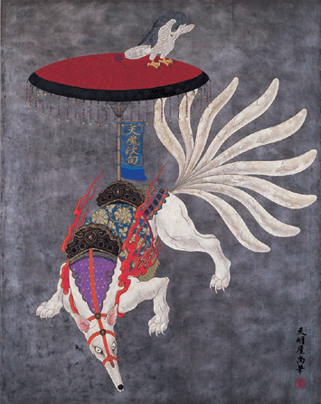 Hisashi Tenmyouya (b 1966), "Nine-Tailed Fox,†2004, acrylic and lacquer on wood, 59 by 47 inches. ⁋eizo Kioku photo, courtesy Mizuma Art Gallery. Takahashi Collection. ©Tenmyouya Hisashi