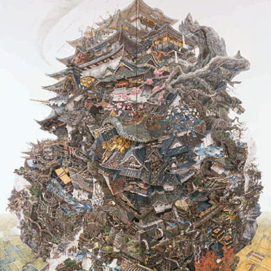 Manabu Ikeda (b 1973), "History of Rise and Fall,†2006, pen and acrylic ink on paper, mounted on board, 78¾ by 78¾ inches. ⁋ei Miyajima photo, courtesy Mizuma Art Gallery. Takahashi Collection. ©Ikeda Manabu