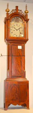 A southeastern Massachusetts mahogany dwarf clock by Joshua Wilder of Hingham with a case attributed to Abiel White of Weymouth brought $189,600. 