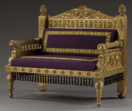 Thomas Hope (British), settee, circa 1802‰7, gilded beech and limewood, gesso, modern wool and silk upholstery.