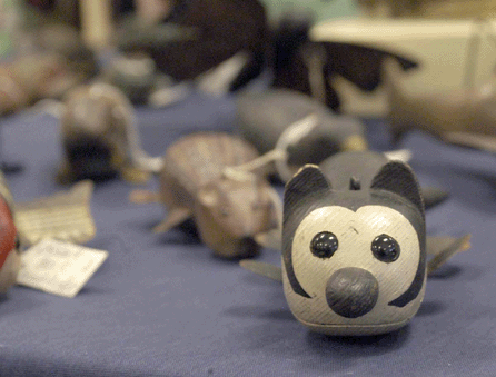 Wonder if this Felix the Cat ice fishing decoy was aimed at catfish? A grouping of decoys was on view in the booth of David Virrill, Hastings-in-Hudson, N.Y.