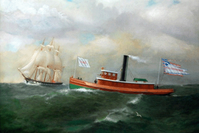 An oil on canvas by J.G. Tyler titled "Tugboat H.A. Crawford†went to a local Palm Beach retail buyer for $18,400.
