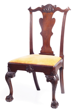A Philadelphia Chippendale walnut side chair, circa 1760, realized $31,860. 