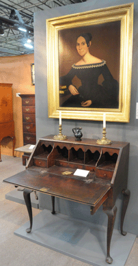 The rare Queen Anne desk was an early seller at Peter Eaton and Joan Brownstein, Newbury, Mass.