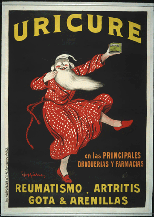 Leonetto Cappiello (French, 1875‱942), Uricure †In the Major Drugstores and Pharmacies, circa 1910‱1, color lithograph (poster), 51 15/16 by 36 1/8 inches. Philadelphia Museum of Art, the William H. Helfand Collection, 1988. ©Artists Rights Society (ARS), New York / ADAGP, Paris.