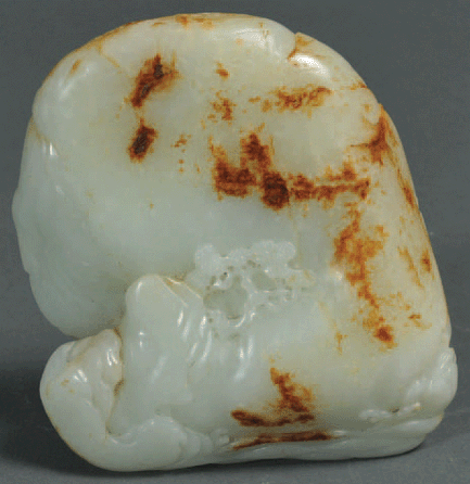 The top lot of the sale came as a surprise to many as the striated white and brown jade carving sold well above the $500/750 estimate, climbing to $57,500.
