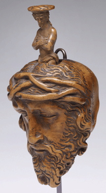 A highly unusual "pop up†object, carved of boxwood by an anonymous German or Northern sculptor, to reveal a miniature Man of Sorrows figure when a spring is released, dates to the mid-Sixteenth Century. Stands 41/3 inches tall and with figure released, measures nearly 8 inches; Fine Arts Museums of San Francisco, Legion of Honor, gift of Albert C. Hooper.