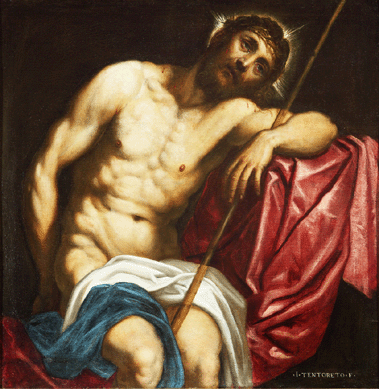 Jacopo Tintoretto's "Christ Mocked,†circa 1548‱549, a significant work by an artist who, alongside Titian and Veronese, is one of the three great painters of Venice. In the midst of suffering, Christ confronts a complicit viewer with a calm and steady gaze. Oil on canvas, 35 by 34½  inches, private collection.