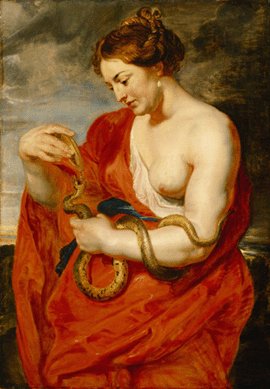 Peter Paul Rubens (Flemish, 1577‱640) "Hygeia, Goddess of Health,†circa 1615, oil on oak panel, 41¾ by 29¼ inches. Detroit Institute of Arts, gift of Mr and Mrs Henry Reichhold. Image courtesy of the Bridgeman Art Library.