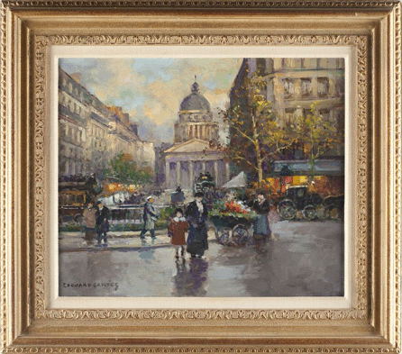 The auction's top lot was "The Pantheon,†an oil on canvas by French artist Édouard Cortes. With a label from the Wally Findlay Gallery in Manhattan, it made $28,750. Little sold Cortes's "Boulevard des Capucines,†a traditional carriage and trolley scene favored by collectors, for $34,500 in June 2010.   