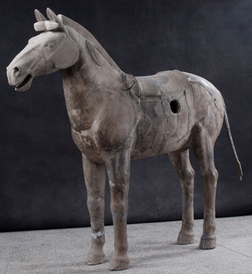 This beautifully sculpted cavalry horse †alert, strong and individualized †played an important role, along with his bow- or spear-bearing rider, in the emperor's army. Such horses were carefully selected for their roles. Emperor Qin Shihuang's Terracotta Army Museum ©Shaanxi Provincial Cultural Relics Bureau and the Shaanxi Cultural Heritage Promotion Centre, People's Republic of China, 2009.
