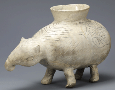 A whimsical elephant-shaped ritual vessel decorated with a tortoise is a reflection of the wit and capriciousness of Korean buncheong potters. Leeum, Samsung Museum of Art, Seoul. Image courtesy Leeum, Samsung Museum of Art.