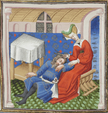 "Delilah Shearing Samson's Hair,†by the workshop of the Boucicaut Master. Bible historiale; France, Paris, circa 1415′0. Pierpont Morgan Library (detail shown). 