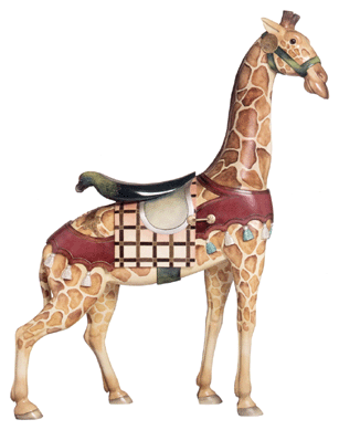 Attributed to Charles I.D. Looff and dating to the 1890s, this carved giraffe stander in the Coney Island style is part of the Kiley Collection at the New England Carousel Museum. 