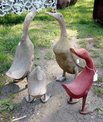 This flock of ducks gathered by Sugar Princess, Montville, N.J., were all hand carved, and dealer Janice Aibel said she believes they were crafted by the same person, even though she bought the painted one elsewhere.