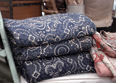 Bolts of French linens were spotted at Marston House Antiques, Wiscasset, Maine. ⁈eart-O-The Mart