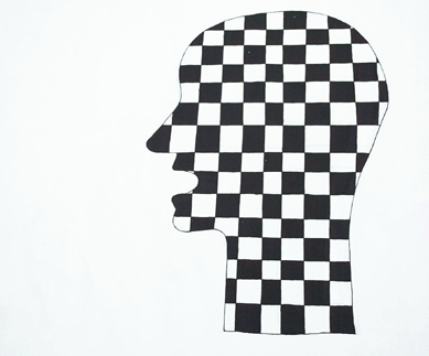 Journalist-turned-artist Gene Davis, a leader of the Washington Color School best remembered for his stripe paintings, created this idiosyncratic "Self-Portrait,†1982, that shows him, characteristically, talking, and delineated his bald head. Measuring a whopping 90 by 110 inches, its black and white squares make the stunning visual impact Davis sought. Xavier Equilhua Collection, ©the estate of Gene Davis, Smithsonian American Art Museum.