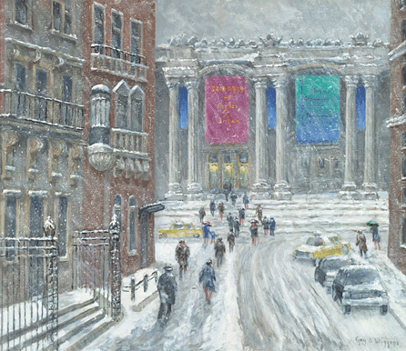 Guy A. Wiggins, "Snowy Weather at the Metropolitan,†oil on canvas, 24 by 28 inches, signed Guy A. Wiggins.