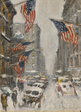 Guy C. Wiggins, "Madison Avenue †Winter,†oil on canvas board, 12 by 9 inches, signed Guy Wiggins, N.A.