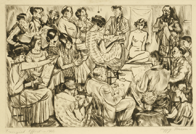 Peggy Bacon, "Frenzied Effort,†1925, drypoint. WAAM Permanent Collection, Aileen B. Cramer purchase fund. ⁂en Caswell photo